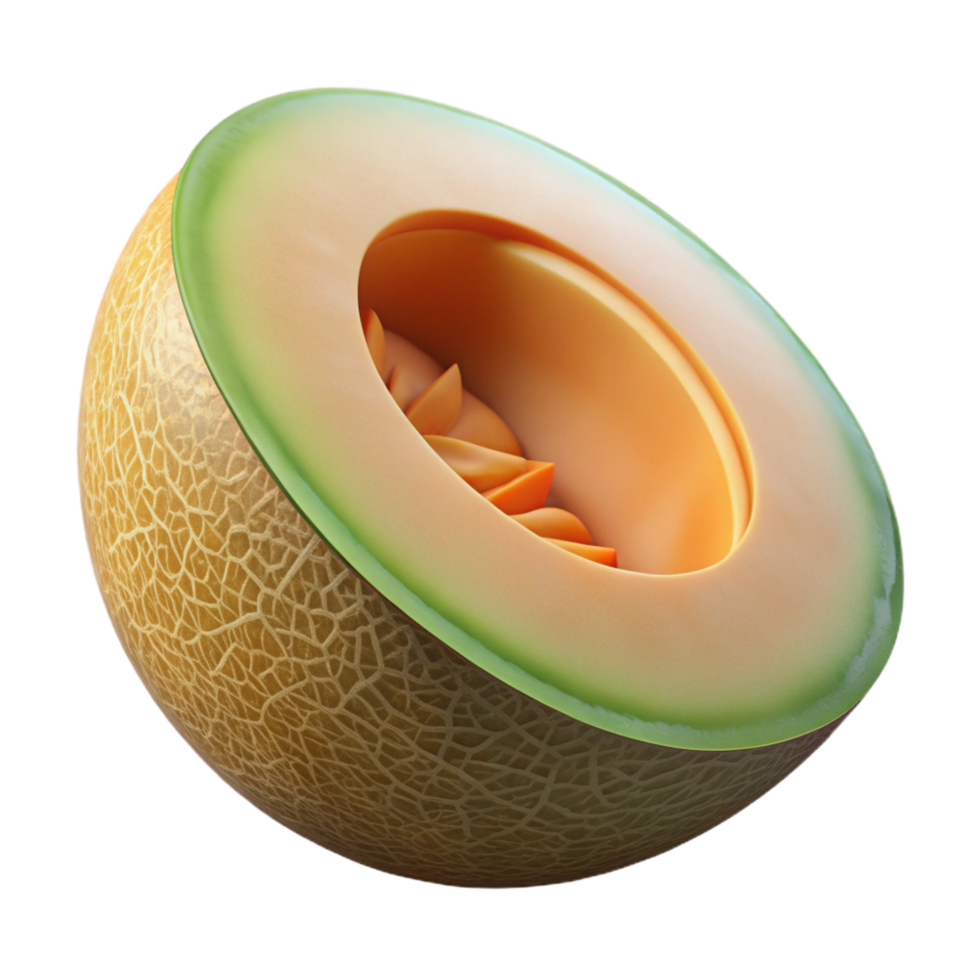 dramatic captivating Cantaloupe half NO BACKGROUND with Transparent Background. impeccable png