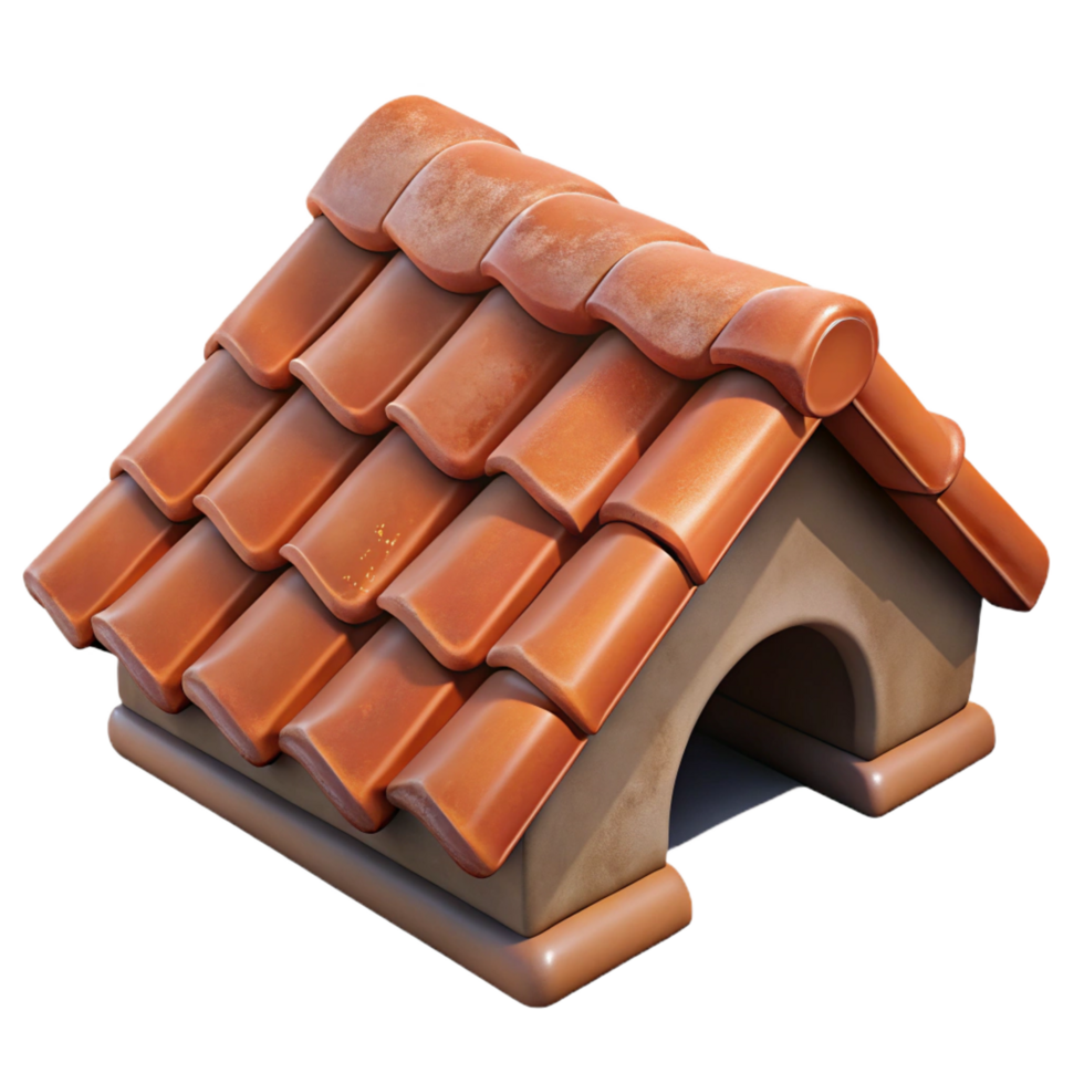 coveted art deco Terracotta roof tile, weathered texture, NO BACKGROUND with Transparent Background. refined png