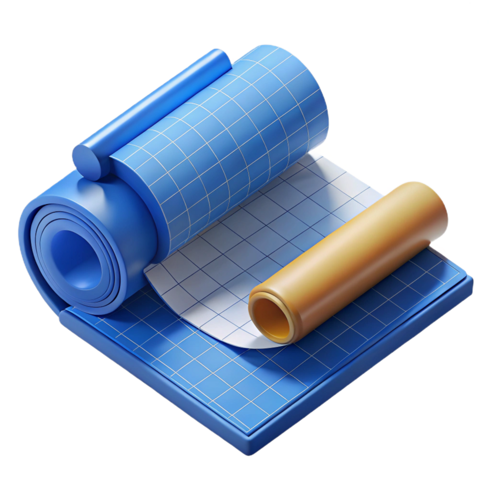vibrant vintage Blueprint roll, architectural drawing, NO BACKGROUND with Transparent Background. ultra HD png