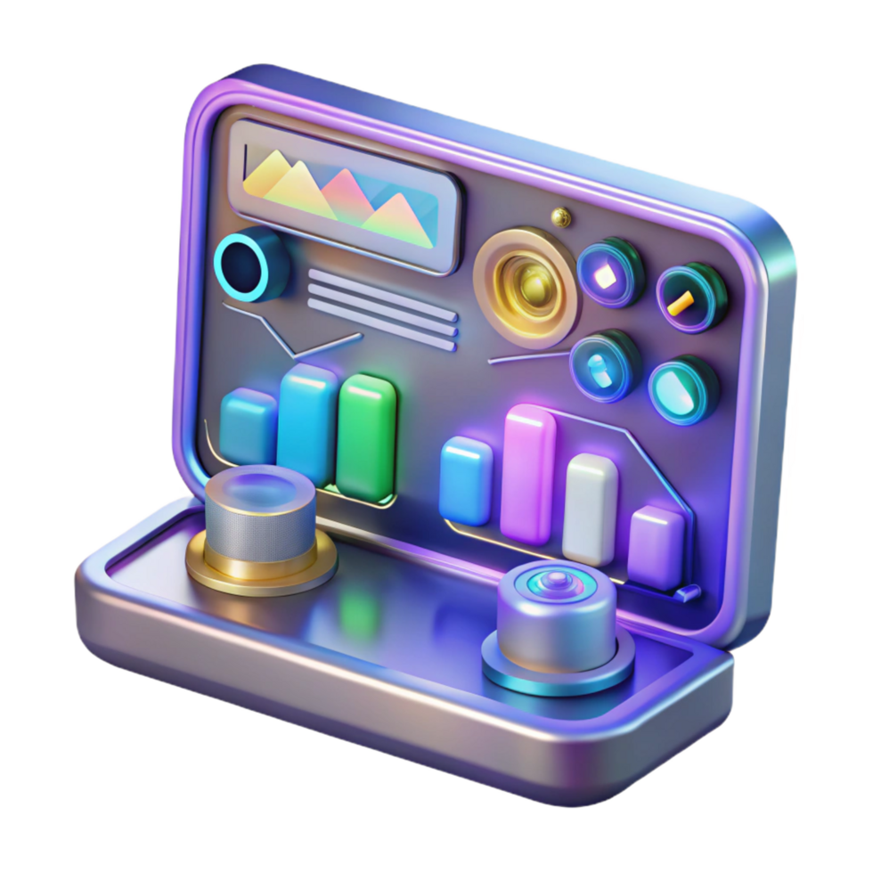 alluring futuristic Holographic interface panel, complex data display, interactive buttons. NO BACKGROUND with Transparent Background. professional png