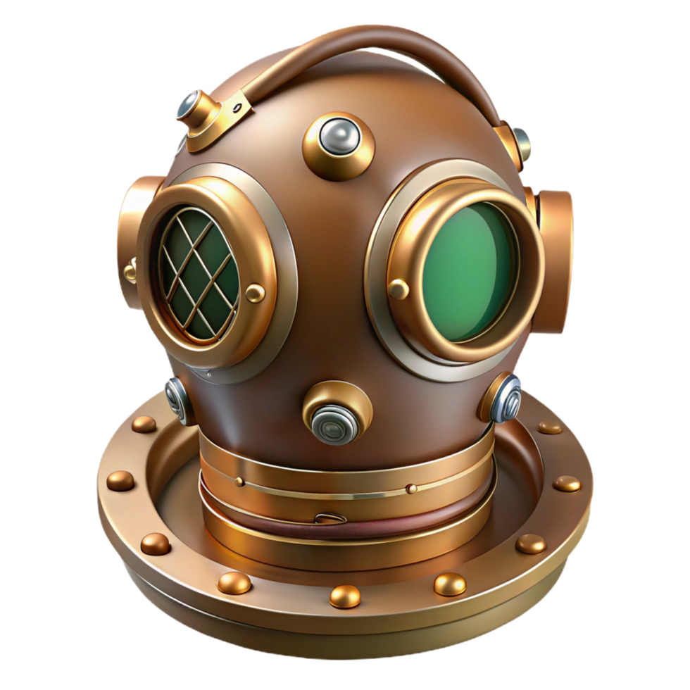 dazzling playful bohemian Steampunk diving helmet with brass portholes and breathing tubes. NO BACKGROUND with Transparent Background. sharp png
