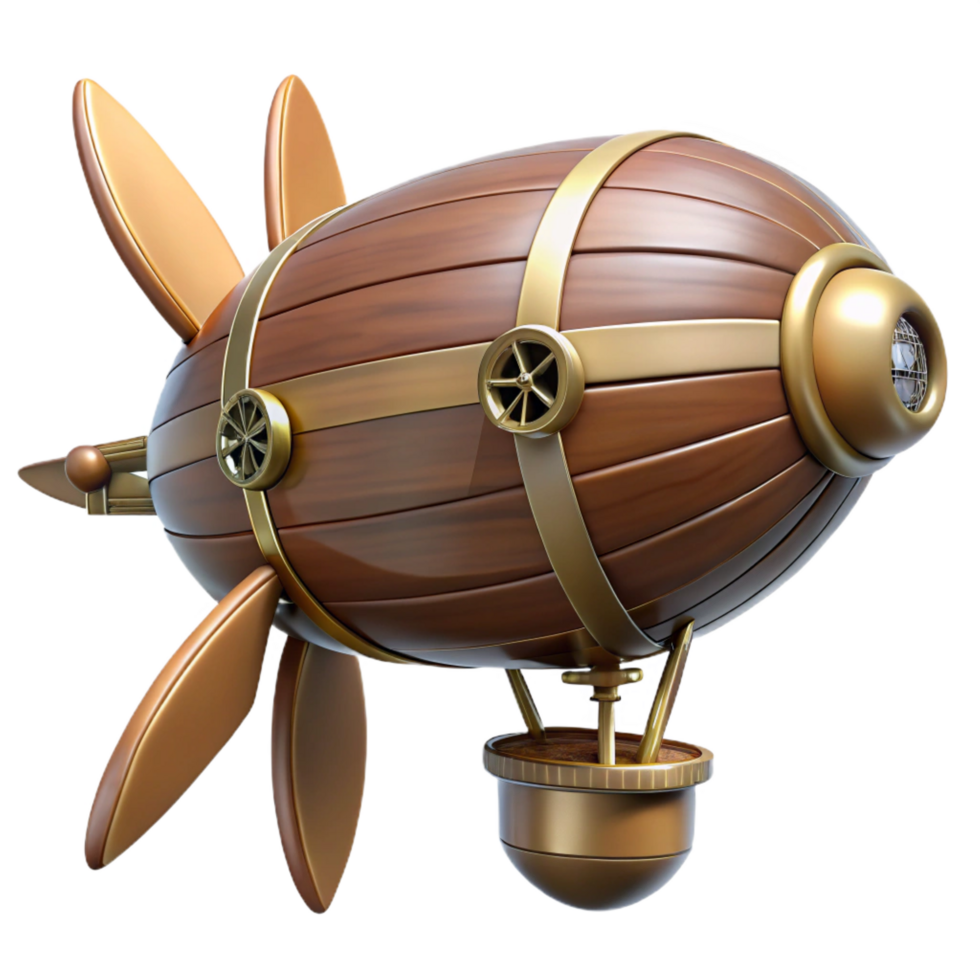 mesmerizing elegant Steampunk dirigible propeller with wooden blades and brass fittings. NO BACKGROUND with Transparent Background. professional png