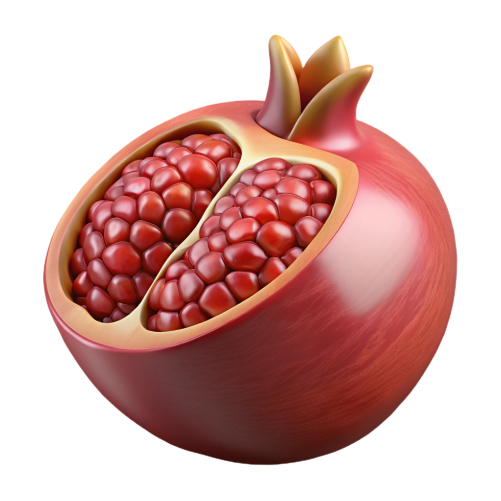 dynamic beautiful A single, ripe pomegranate, halved. NO BACKGROUND with Transparent Background. studio quality png
