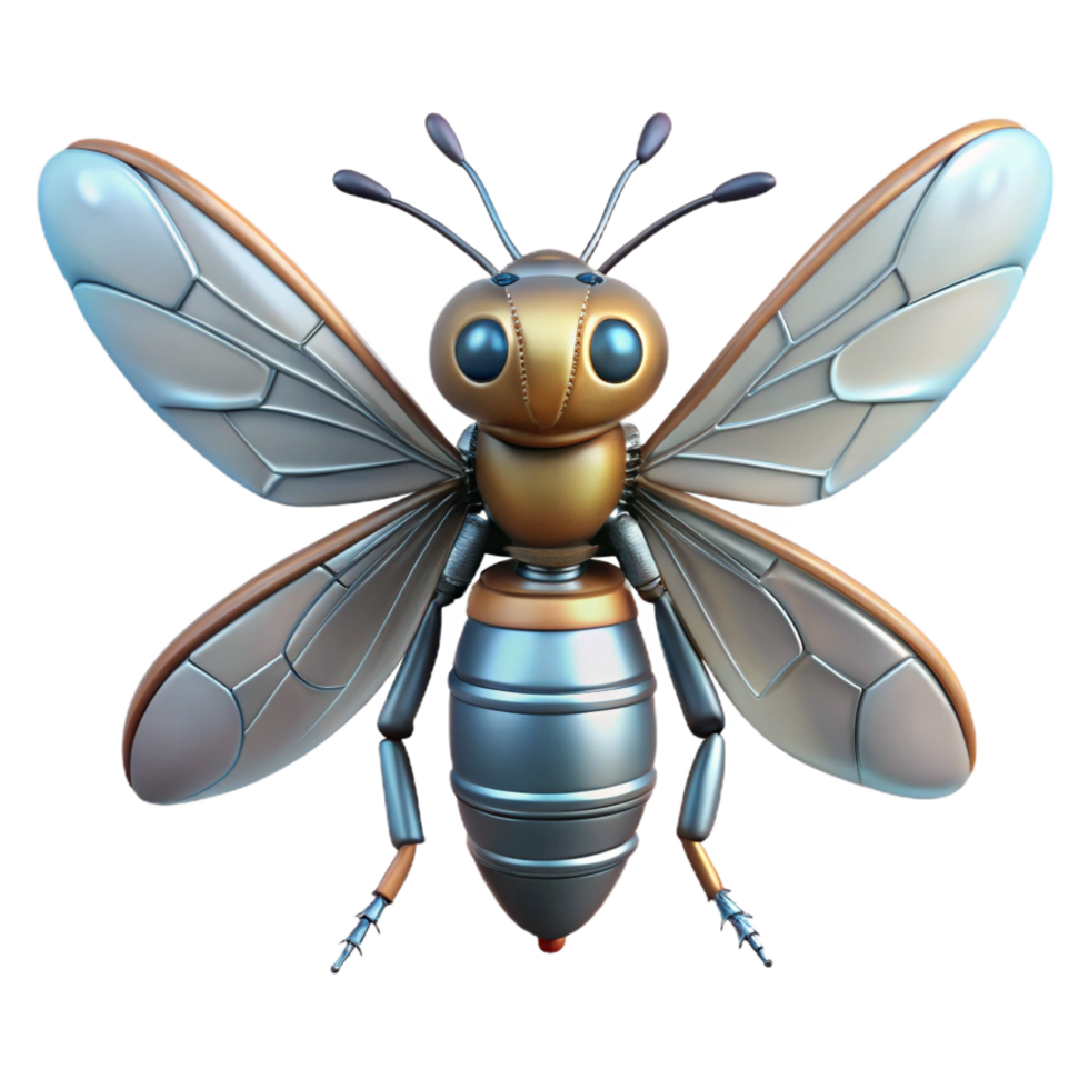 iconic nordic Robotic insect with delicate wings NO BACKGROUND with Transparent Background. fine detail png