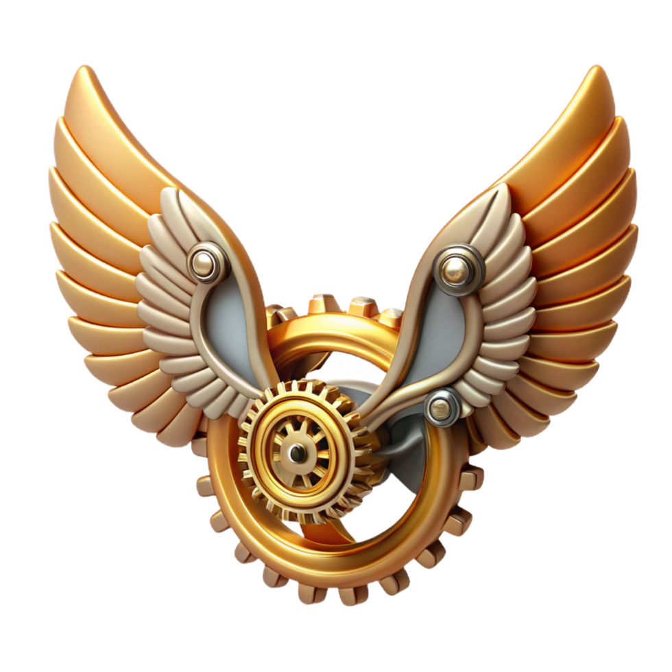 dynamic dramatic Steampunk wings made of gears and clockwork mechanisms. NO BACKGROUND with Transparent Background. high resolution png