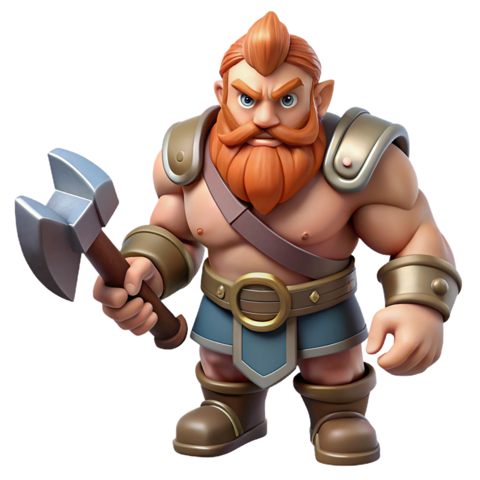 enchanting baroque A muscular dwarf warrior with a warhammer. NO BACKGROUND with Transparent Background. masterfully captured png