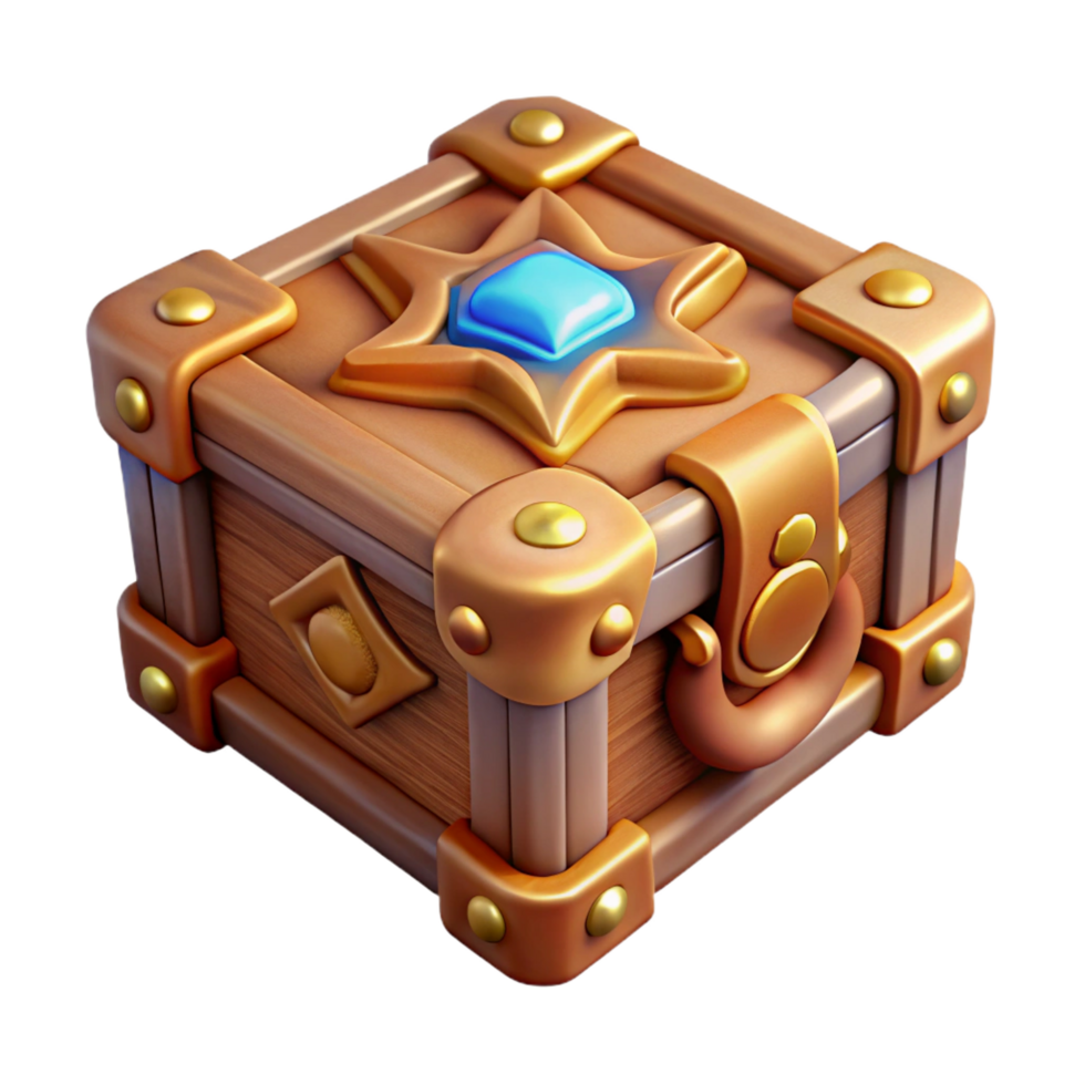 spectacular intense artistic A single, intricately carved wooden box, sealed with magic. NO BACKGROUND with Transparent Background. high resolution png