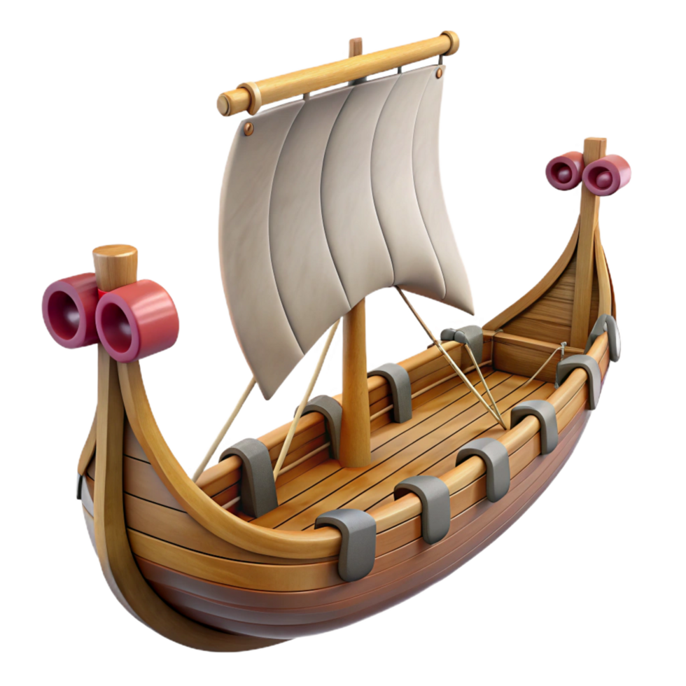 dazzling nordic A Viking Longship, wooden warship with oars, NO BACKGROUND with Transparent Background. perfect clarity png