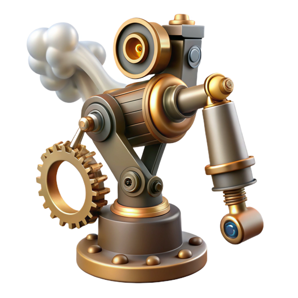 vibrant iconic Steampunk robotic arm with exposed gears and steam vents. NO BACKGROUND with Transparent Background. png