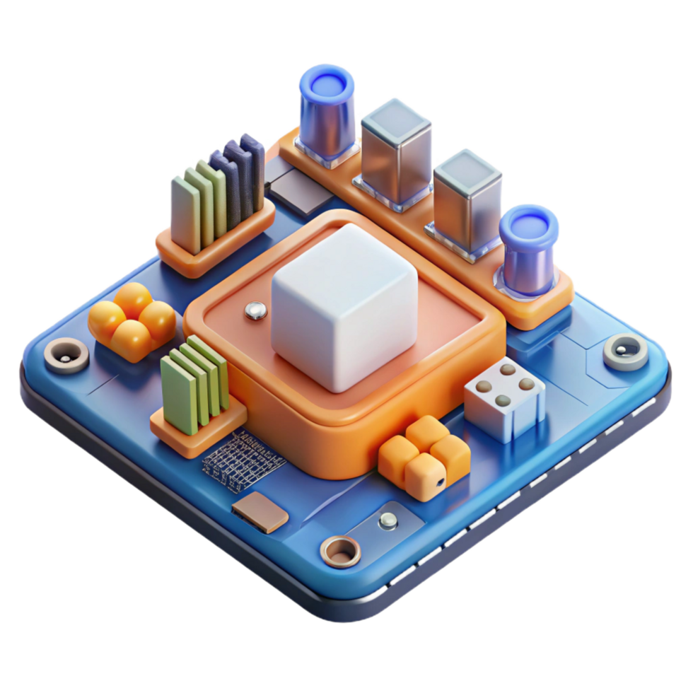 calm sumptuous A motherboard, with components attached. NO BACKGROUND with Transparent Background. sharp png
