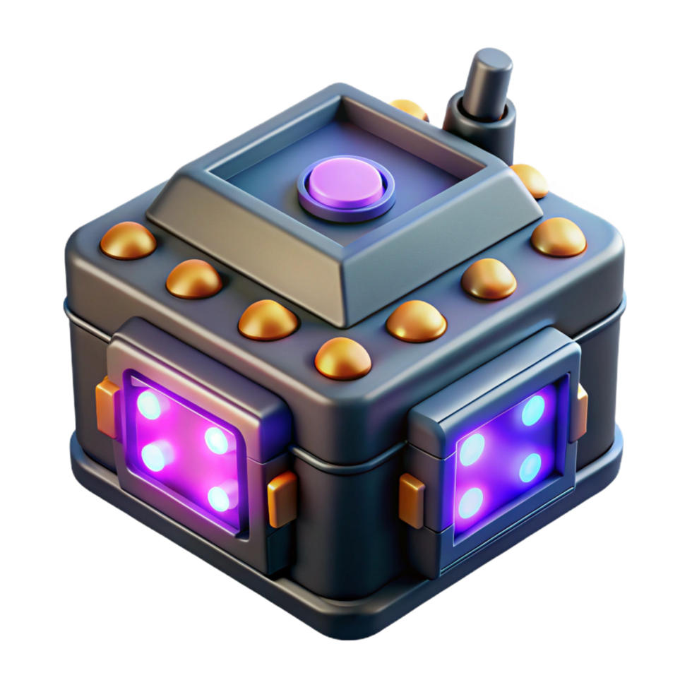 distinguished gothic Cyberpunk hacking device with flashing LEDs. NO BACKGROUND with Transparent Background. refined png