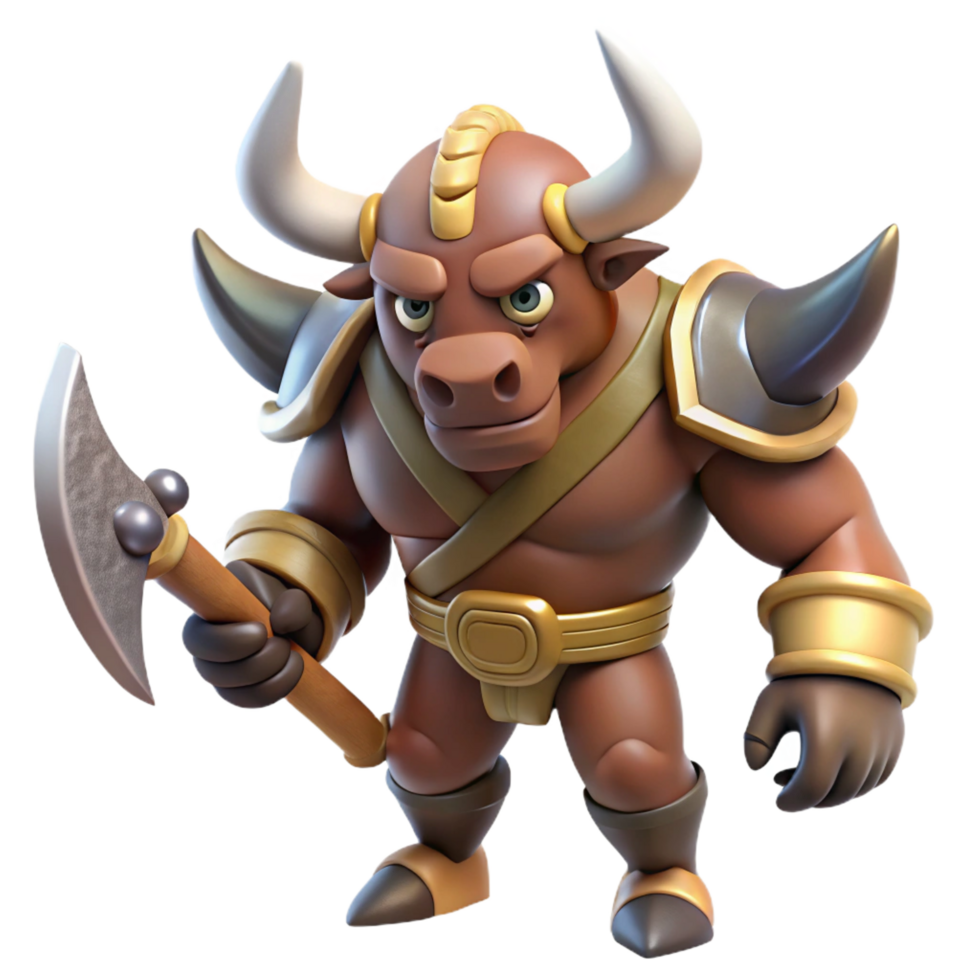 serene standout A ferocious minotaur, wielding a double-axe, NO BACKGROUND with Transparent Background. png