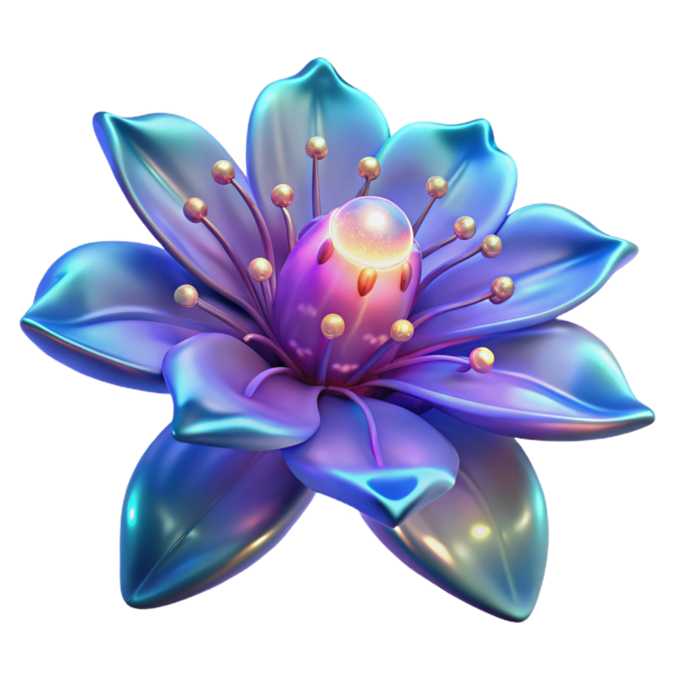 distinguished urban Alien flower, bioluminescent petals, glowing stamen, NO BACKGROUND with Transparent Background. ultra HD png