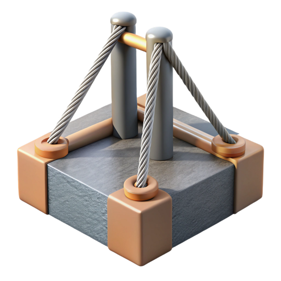 elegant geometric Suspension bridge cable anchorage, concrete block, NO BACKGROUND with Transparent Background. original png