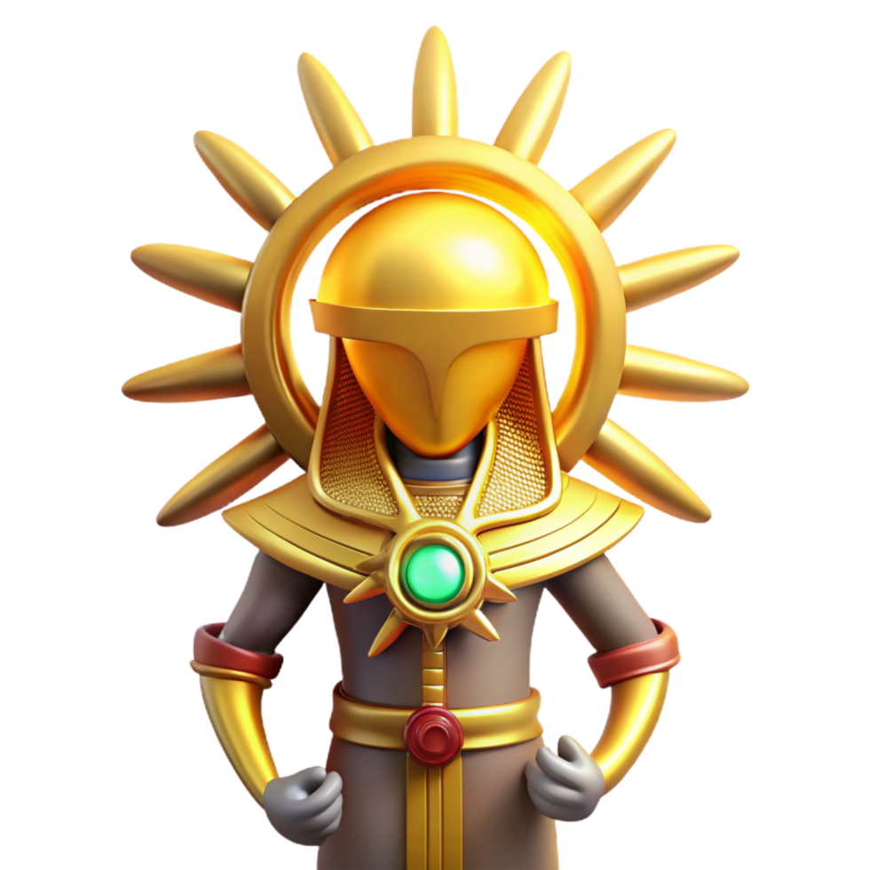 dazzling joyful futuristic Ra, Egyptian Sun God, powerful and radiant, NO BACKGROUND with Transparent Background. artisan png