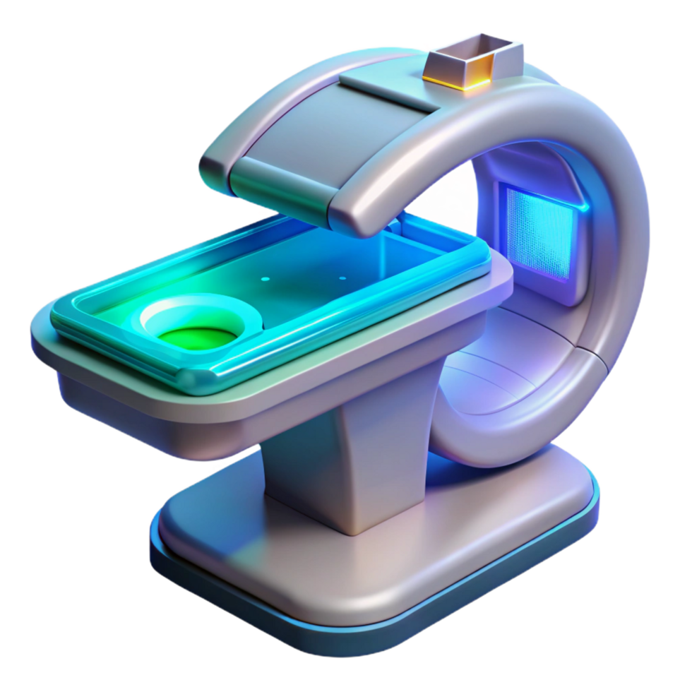 coveted elegant Advanced medical scanner displaying holographic data NO BACKGROUND with Transparent Background. detailed png
