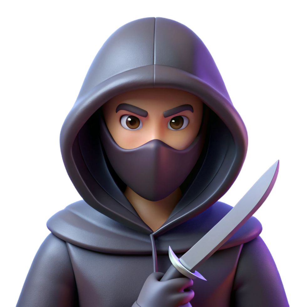 fascinating dramatic futuristic A hooded assassin, holding a hidden blade, NO BACKGROUND with Transparent Background. fine detail png