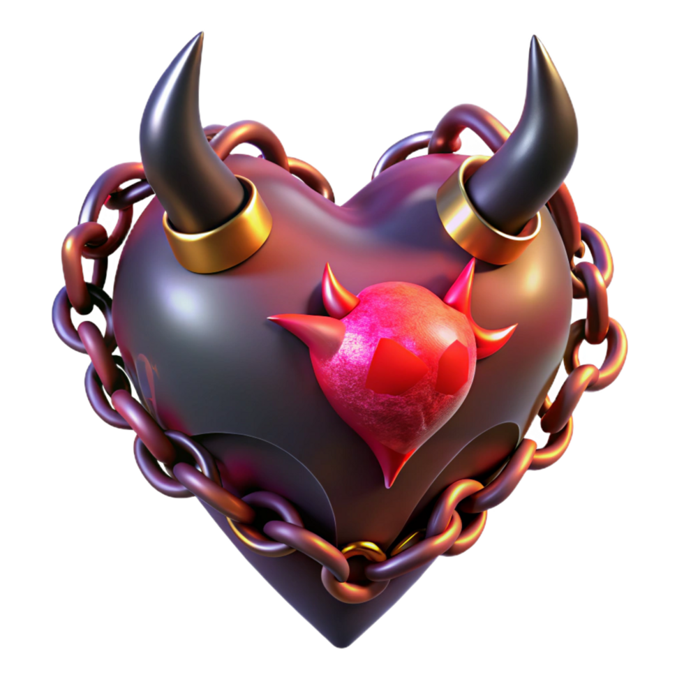 alluring signature A stylized, chained demon heart, pulsing with dark energy. NO BACKGROUND with Transparent Background. png