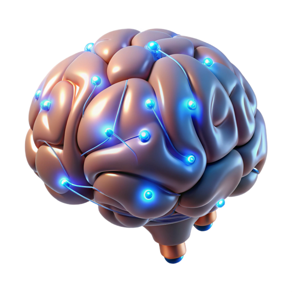 dazzling elegant Cybernetically enhanced human brain with glowing synapses NO BACKGROUND with Transparent Background. handcrafted png