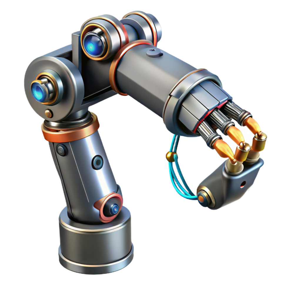 elegant urban Cyberpunk robotic arm with intricate wiring NO BACKGROUND with Transparent Background. impeccable png
