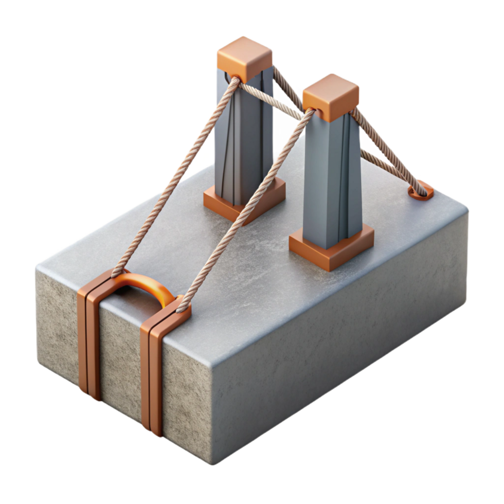 energetic majestic Suspension bridge cable anchorage, concrete block, NO BACKGROUND with Transparent Background. masterfully captured png