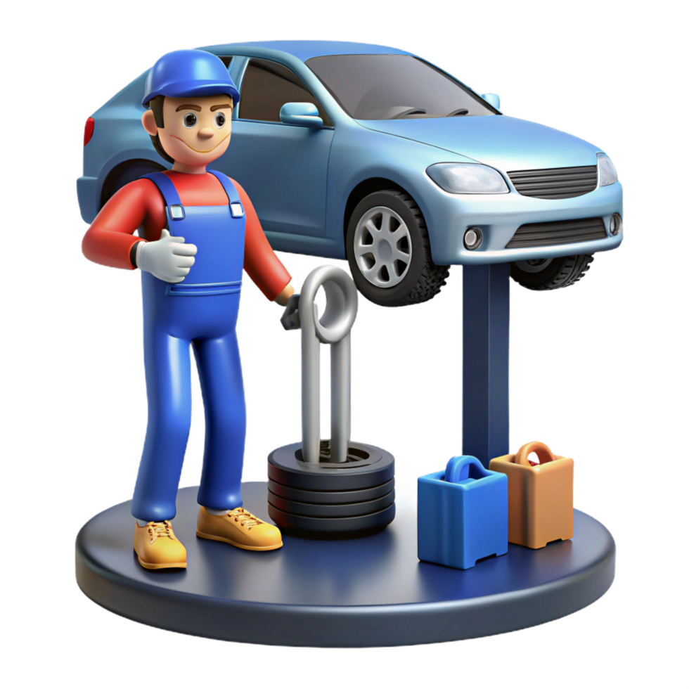 celebrated minimalist Mechanic working under car NO BACKGROUND with Transparent Background. precision png
