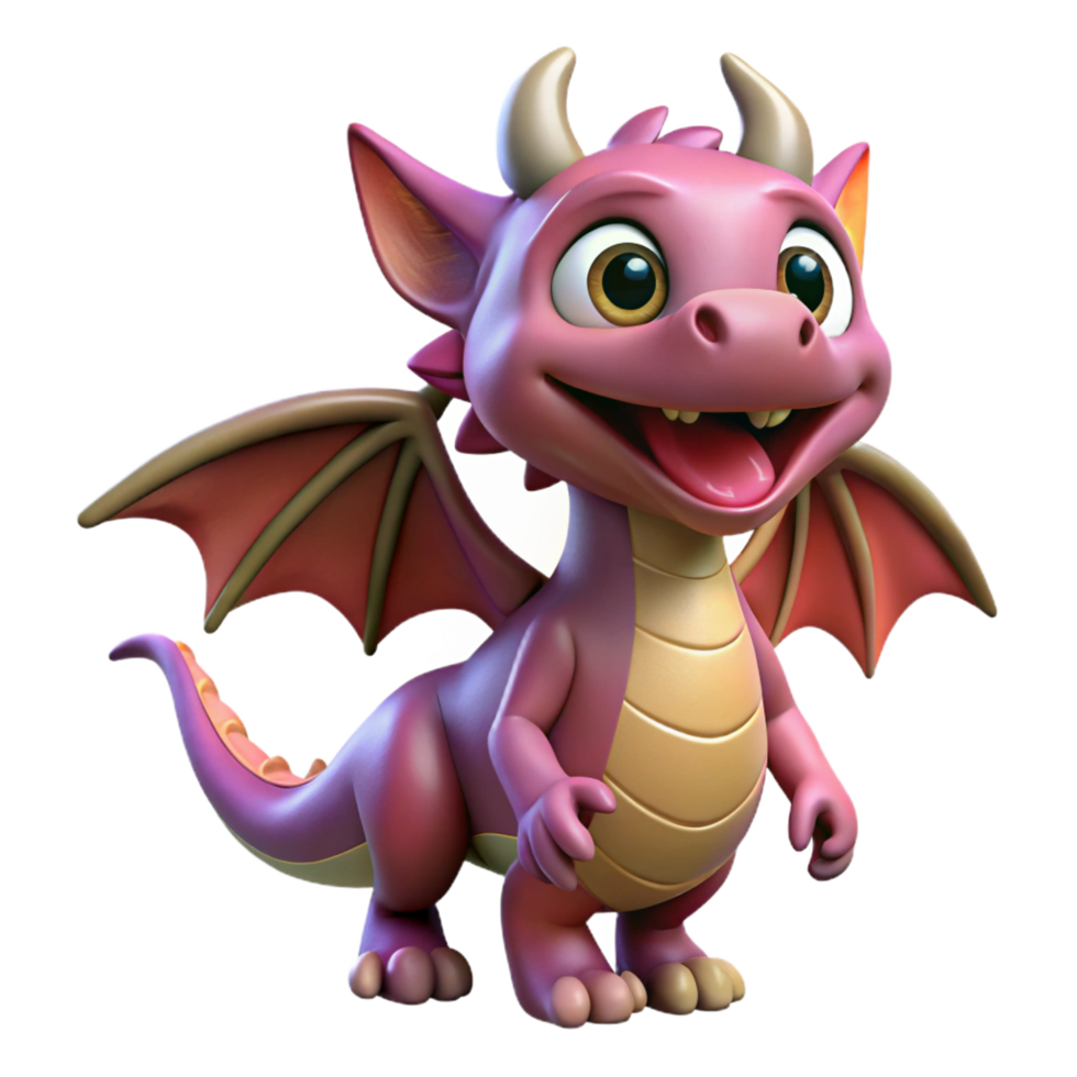 distinguished surreal Smiling cartoon dragon, playful expression, small wings, NO BACKGROUND with Transparent Background. artisan png