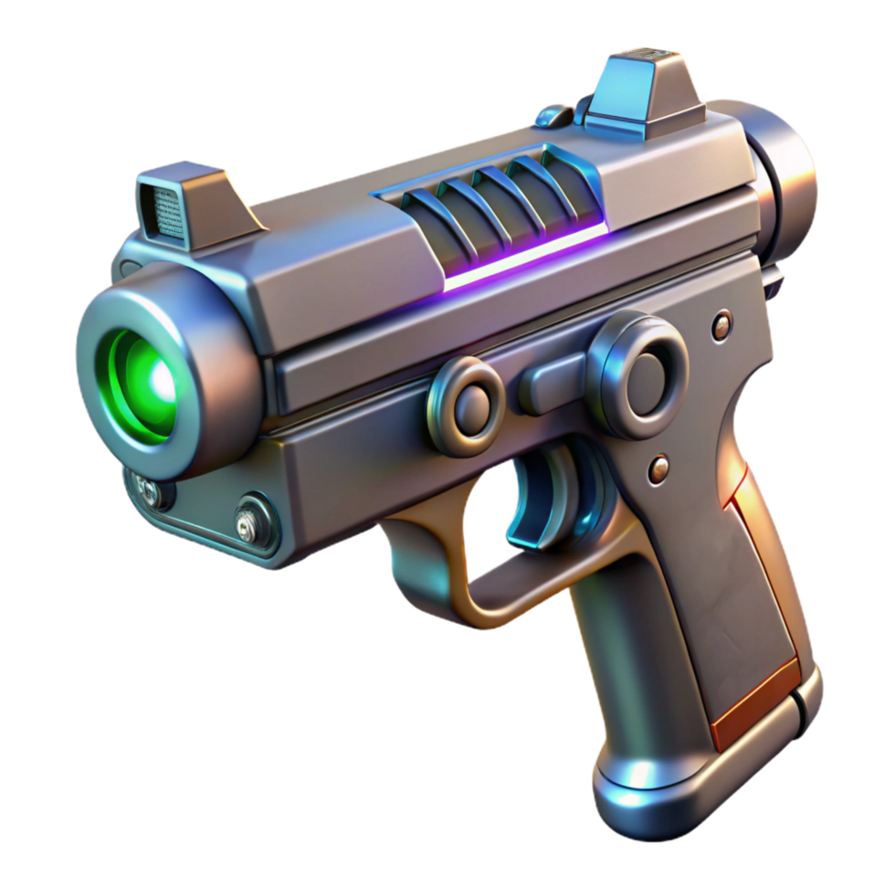 exquisite rustic Futuristic pistol with laser sight NO BACKGROUND with Transparent Background. crisp png