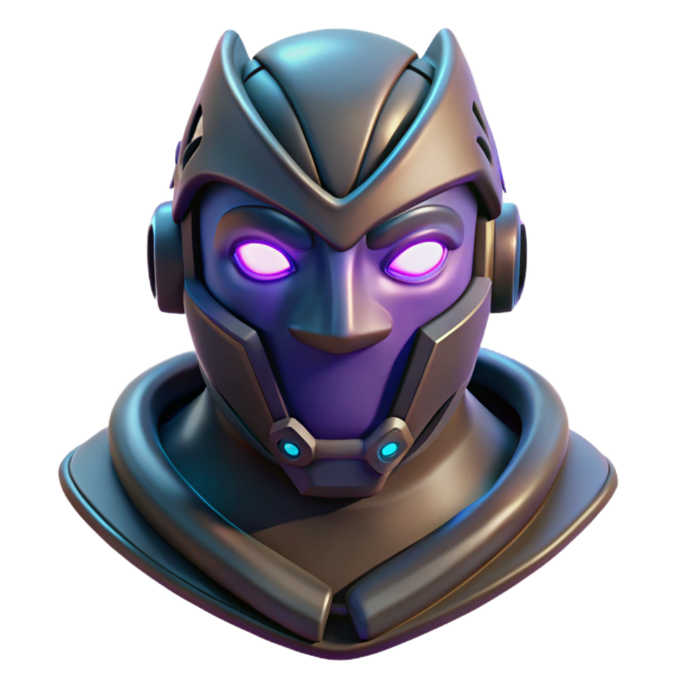 celebrated contemporary Cyberpunk character's mask with glowing LED lights NO BACKGROUND with Transparent Background. professional png