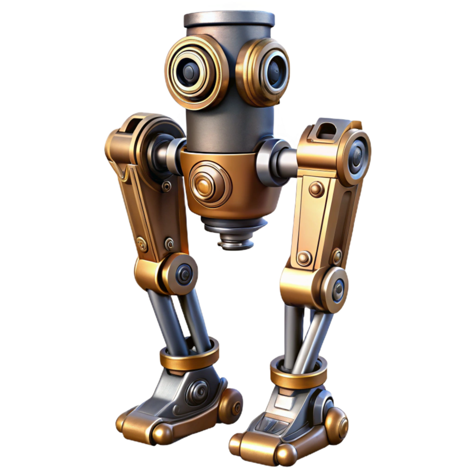 peaceful sumptuous Steampunk robotic leg with intricate pistons and metal plating. NO BACKGROUND with Transparent Background. flawless png