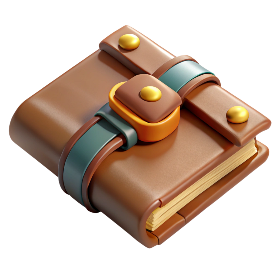 breathtaking peaceful mid-century A leather-bound spellbook, clasped shut. NO BACKGROUND with Transparent Background. crisp png