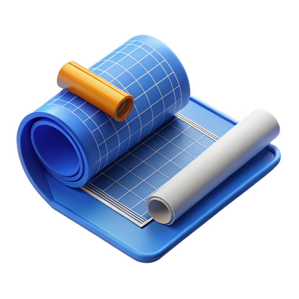 beautiful whimsical futuristic Blueprint roll, architectural drawing, NO BACKGROUND with Transparent Background. premium png