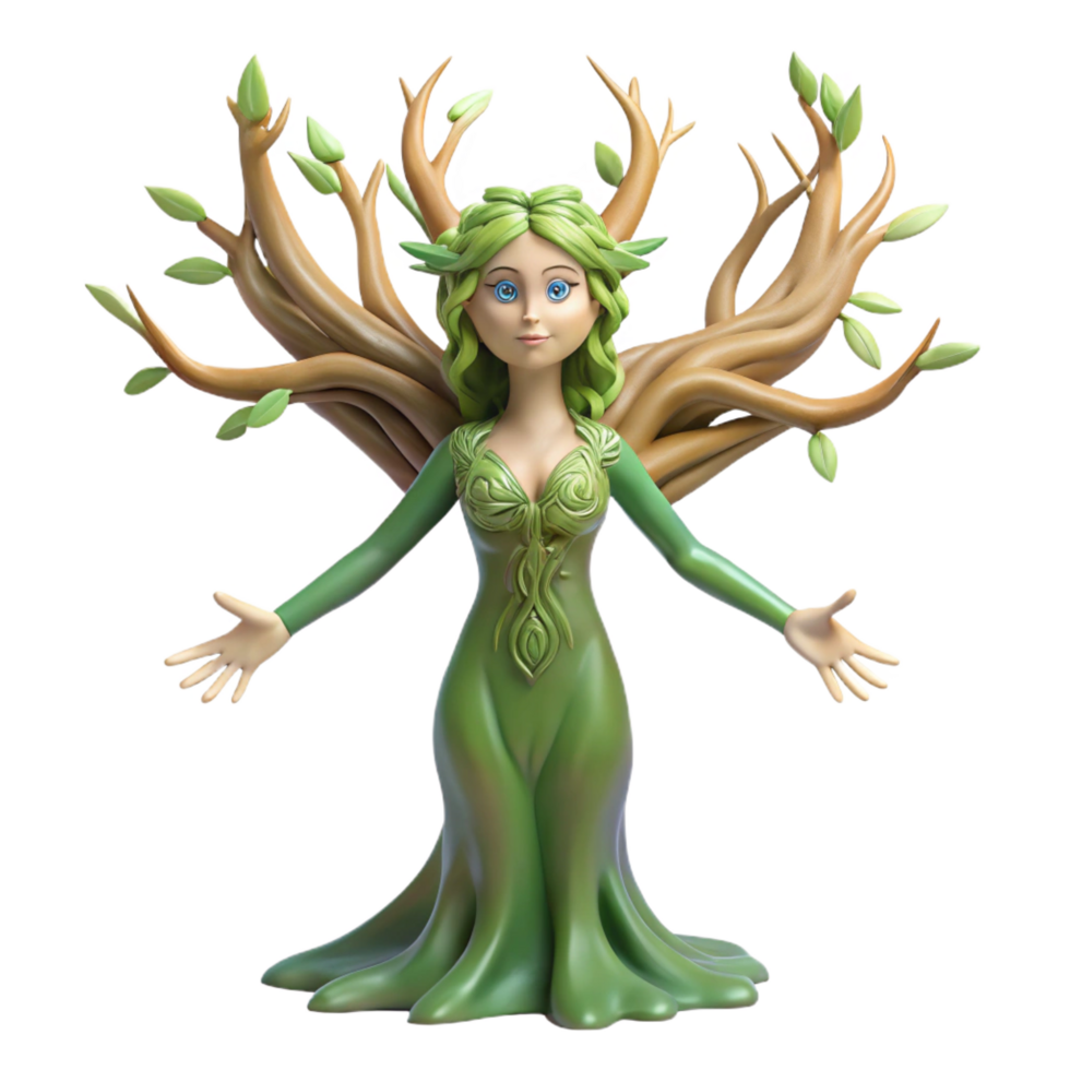 exquisite unforgettable A beautiful dryad, emerging from a tree, NO BACKGROUND with Transparent Background. png