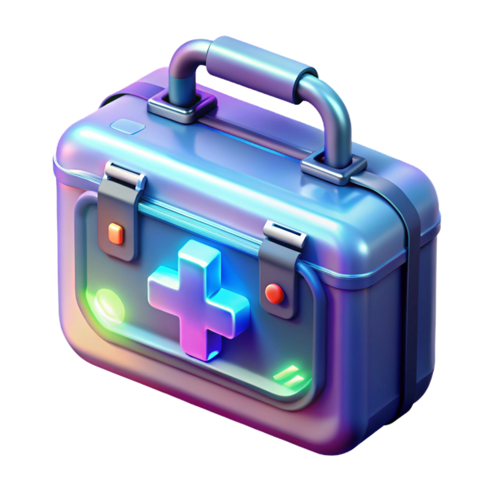 acclaimed coastal Futuristic medical kit with holographic instructions NO BACKGROUND with Transparent Background. gallery standard png