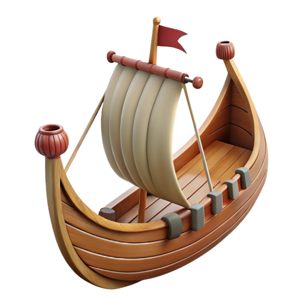 dramatic ethereal art deco A Viking Longship, wooden warship with oars, NO BACKGROUND with Transparent Background. high quality png