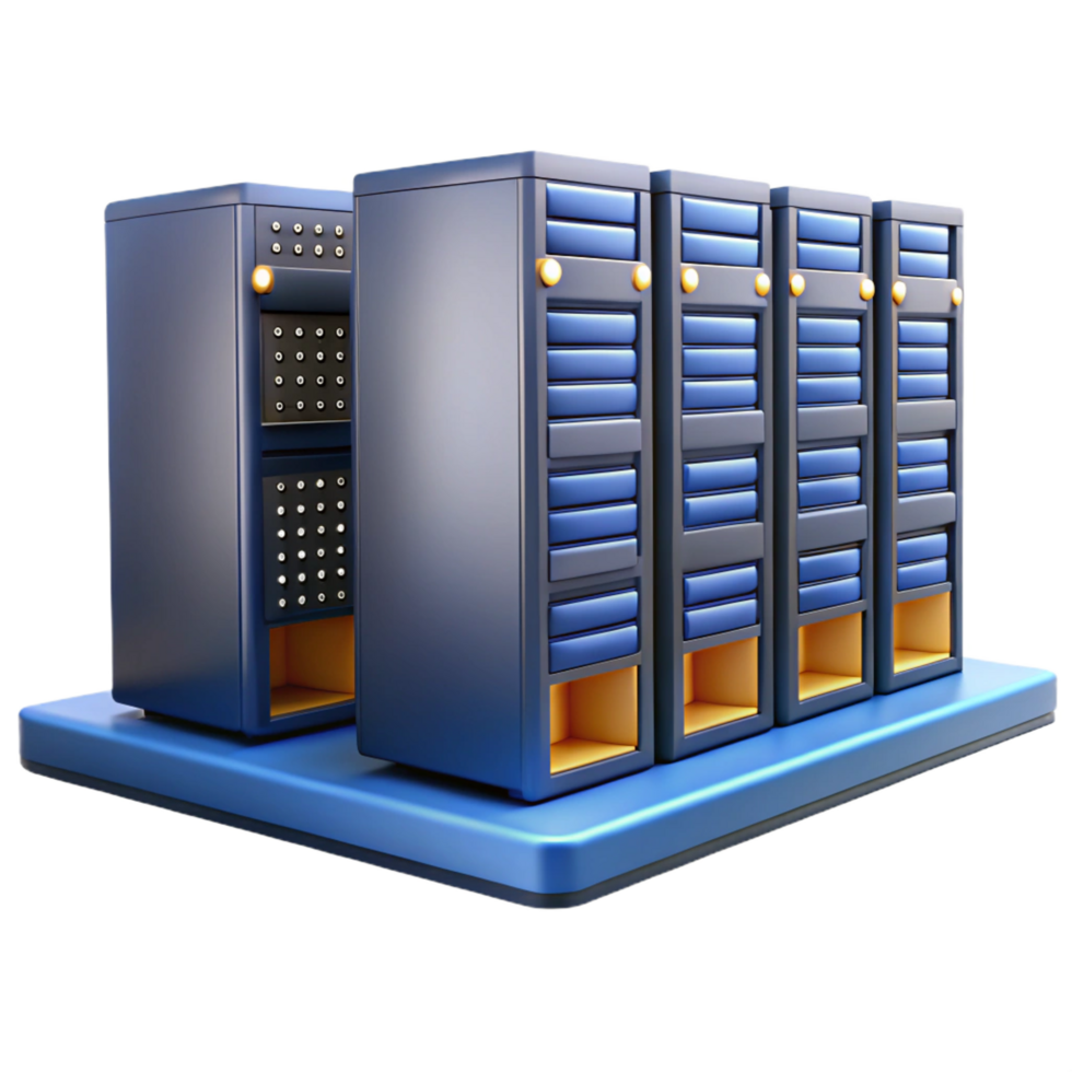 dynamic gorgeous Data center with rows of servers, NO BACKGROUND with Transparent Background. sharp png