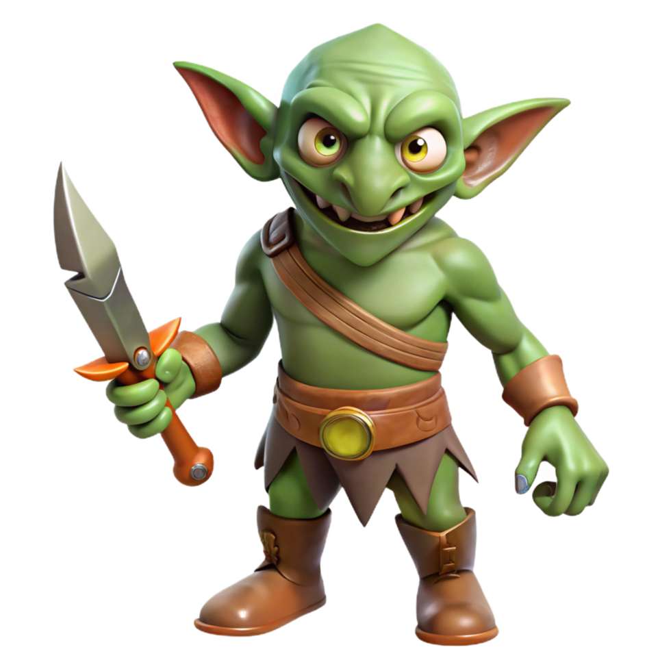 dazzling notable A menacing goblin, holding a rusty dagger. NO BACKGROUND with Transparent Background. png