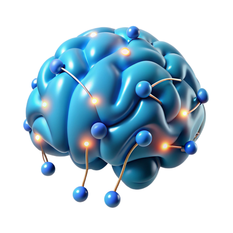 pristine distinguished Artificial intelligence brain, glowing connections NO BACKGROUND with Transparent Background. png
