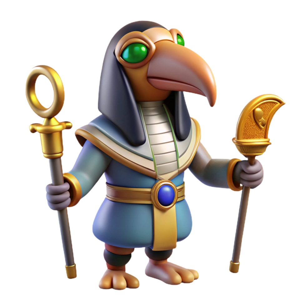 alluring art deco Thoth, Egyptian god of writing, ibis-headed, NO BACKGROUND with Transparent Background. flawless png
