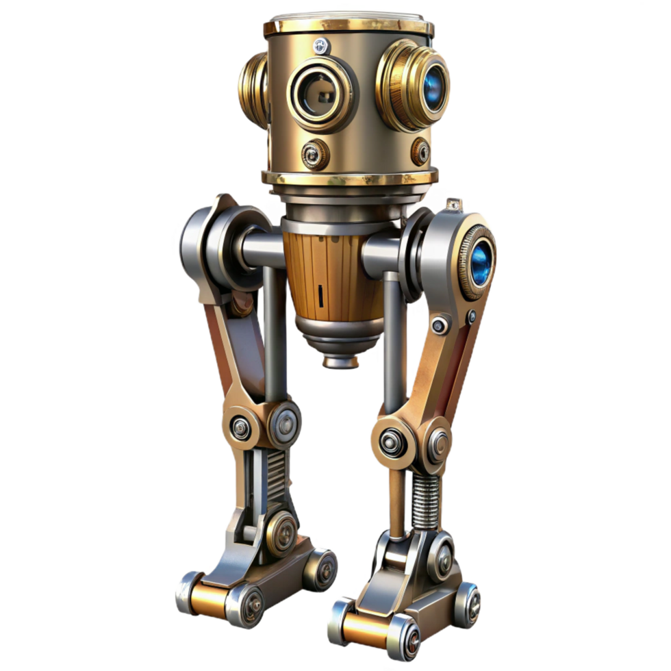 mesmerizing impressionist Steampunk robotic leg with intricate pistons and metal plating. NO BACKGROUND with Transparent Background. artisan png