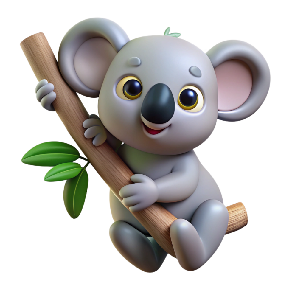 quintessential modern A koala, clinging to a tree branch. NO BACKGROUND with Transparent Background. handcrafted png