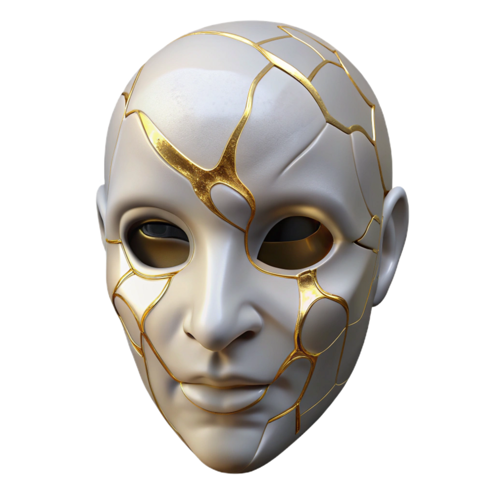 beautiful abstract A cracked porcelain mask with golden veins. NO BACKGROUND with Transparent Background. premium png