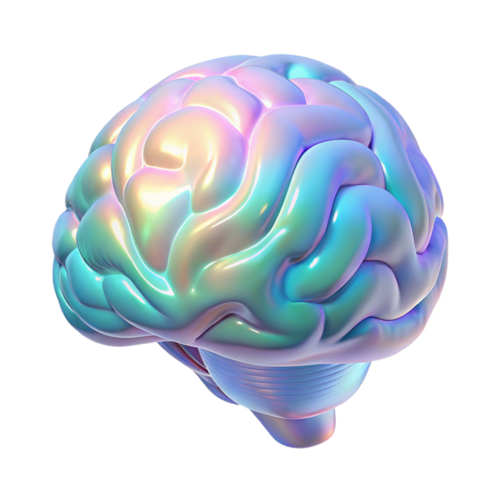 dramatic modern Holographic projection of a human brain NO BACKGROUND with Transparent Background. gallery standard png