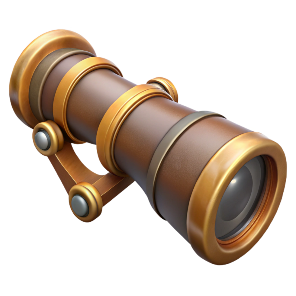 enchanting contemporary Steampunk spyglass with a retractable lens and a leather grip. NO BACKGROUND with Transparent Background. high resolution png
