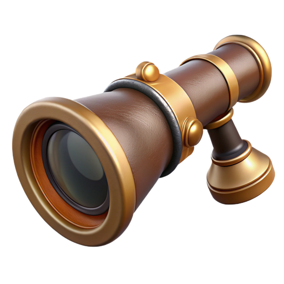signature rustic Steampunk spyglass with a retractable lens and a leather grip. NO BACKGROUND with Transparent Background. flawless png