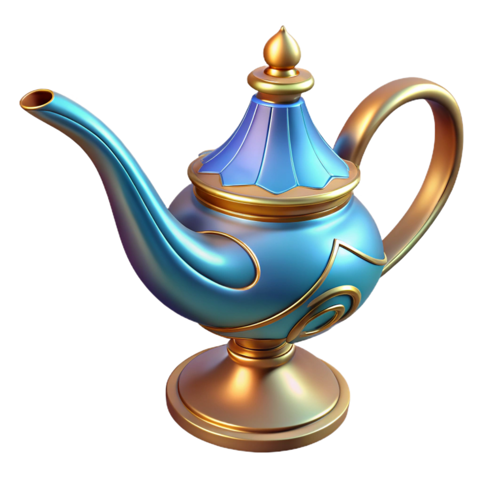 bold captivating Genie Lamp, ornate and magical, ready to be rubbed, NO BACKGROUND with Transparent Background. genuine png