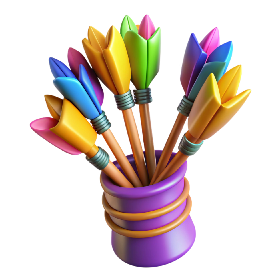 elegant harmonious coastal A quiver full of arrows, fletched with vibrant feathers. NO BACKGROUND with Transparent Background. 8K png
