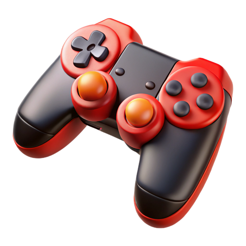 playful hypnotic Gaming console controller, black and red buttons NO BACKGROUND with Transparent Background. top-tier png