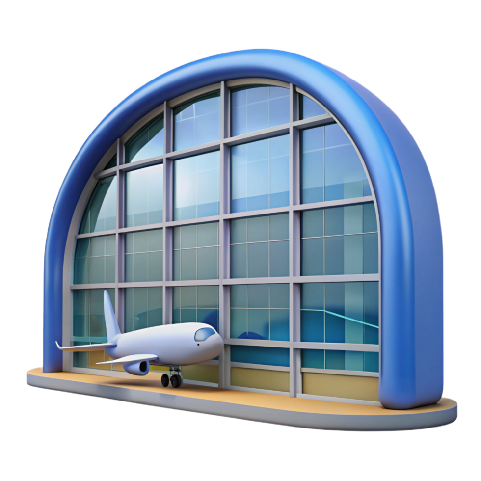 serene creative Airport terminal window, large pane, NO BACKGROUND with Transparent Background. authentic png