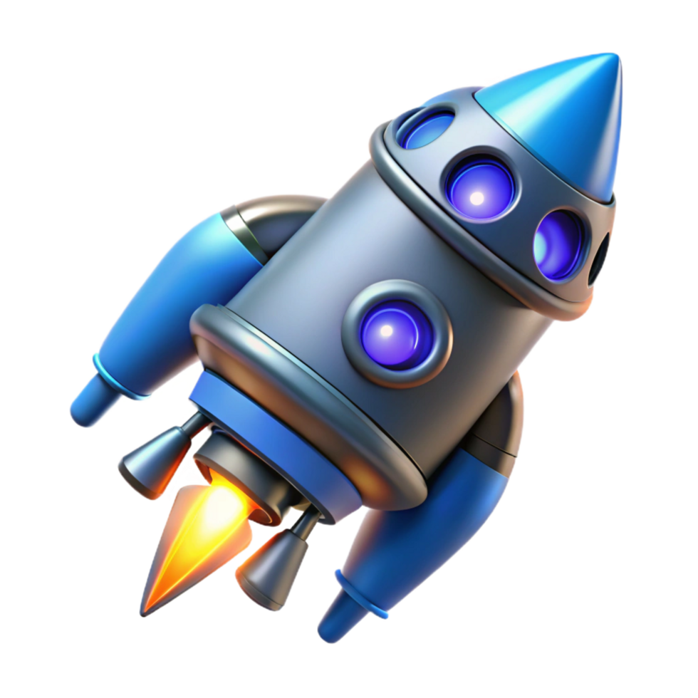 elegant retro Spaceship engine nozzle with glowing blue thrusters. NO BACKGROUND with Transparent Background. high resolution png